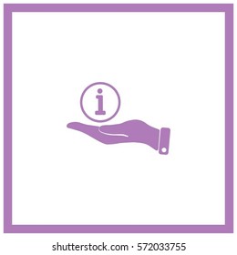 Info sign on hand icon, vector illustration.