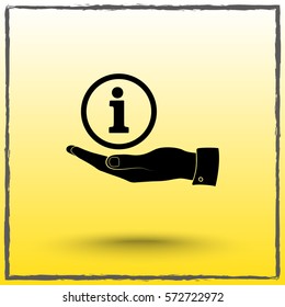 Info sign on hand icon, vector illustration. Flat design style 