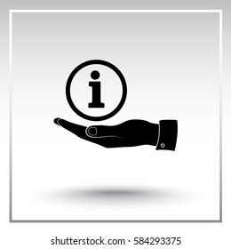 Info sign on hand icon, vector illustration. Flat design style 