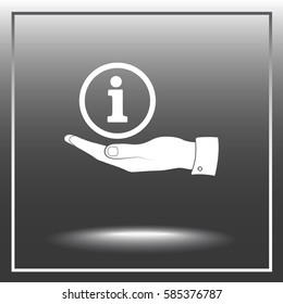 Info sign on hand icon, vector illustration. Flat design style 