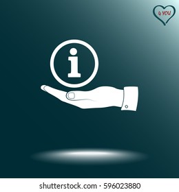 Info sign on hand icon, vector illustration. Flat design style 