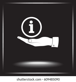 Info sign on hand icon, vector illustration. Flat design style 