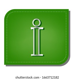 Info sign. Silver gradient line icon with dark green shadow at ecological patched green leaf. Illustration.