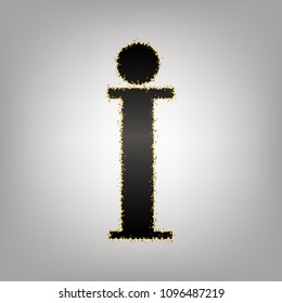 Info sign. Vector. Blackish icon with golden stars at grayish background.