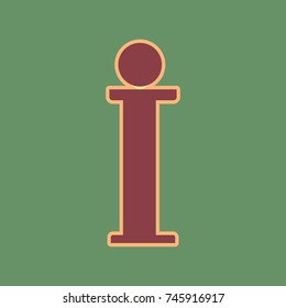 Info sign. Vector. Cordovan icon and mellow apricot halo with light khaki filled space at russian green background.