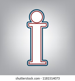 Info sign. Vector. Dark red, transparent and midnight green stroke of white icon at grayish background.