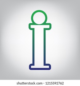 Info sign. Vector. Green to blue gradient contour icon at grayish background with light in center.