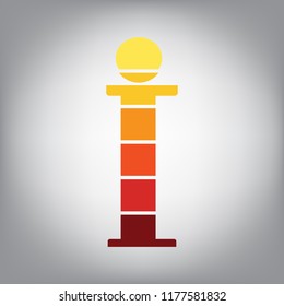 Info sign. Vector. Horizontally sliced icon with colors from sunny gradient in gray background.