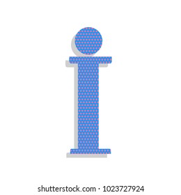 Info sign. Vector. Neon blue icon with cyclamen polka dots pattern with light gray shadow on white background. Isolated.