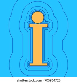 Info sign. Vector. Sand color icon with black contour and equidistant blue contours like field at sky blue background. Like waves on map - island in ocean or sea.