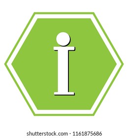 Info sign. Vector. White icon with black shadow at yellow green honeycomb on white background.