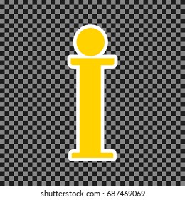 Info sign. Vector. Yellow icon with white contour on dark transparent background.
