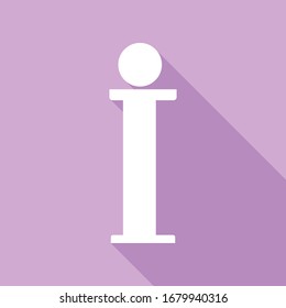 Signo de información. Icono blanco con una larga sombra en fondo morado.  Ilustración.