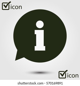 Info speech bubble symbol. Flat design style.