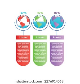 Info-Sprechblasen-Konzept. Globalisierung und Infografiken, Planetenfüllphasen, Fortschrittsbalken mit Prozentzahlen. Schnittstelle für Programme und Anwendungen. Cartoon-Flavektor-Vektorgrafik