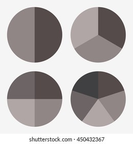 info template pie black charts with 2, 3, 4, 5 steps
