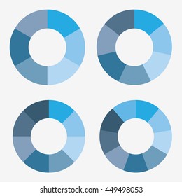 info template pie blue charts with 6, 7, 8, 9 steps vector
