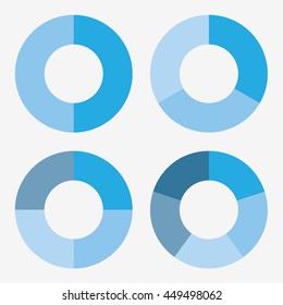 info template pie blue charts with 2, 3, 4, 5 steps vector