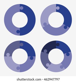 info template pie blue charts with 2, 3, 4, 5 steps