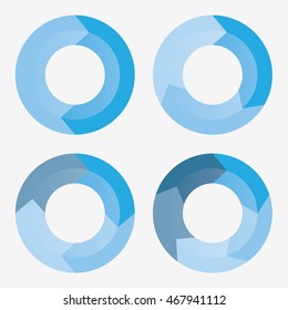 info template pie blue charts with 2, 3, 4, 5 steps