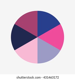 info template pie blue and pink charts with 6 steps, info template vector, pie charts vector