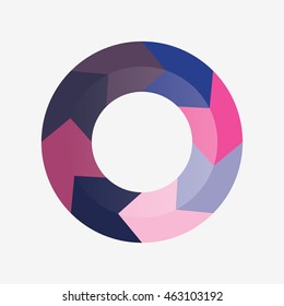 info template pie blue  and pink charts with 8 steps 