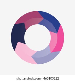 info template pie blue  and pink charts with 6 steps 