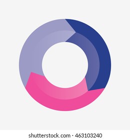 info template pie blue  and pink charts with 3 steps 
