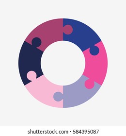 info template pie blue and pink charts with 6 steps