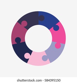 info template pie blue and pink charts with 7 steps