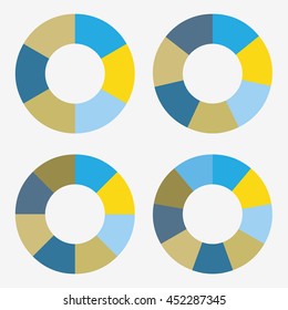 info template pie blue and yellow charts with 6, 7, 8, 9 steps