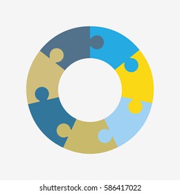 info template pie blue and yellow charts with 7 steps