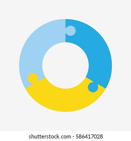 info template pie blue and yellow charts with 3 steps