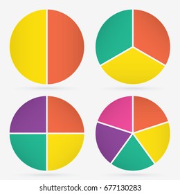 info template pie charts with 2, 3, 4, 5 steps