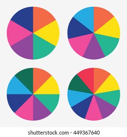 info template pie charts with 6, 7, 8, 9 steps
