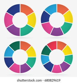 info template pie charts with  6, 7, 8, 9 steps