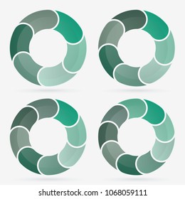 info template pie charts blue with 6, 7, 8, 9 steps