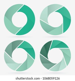 info template pie charts blue with 2, 3, 4, 5 steps