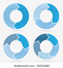 gráficos circulares de plantillas de información azul con 2, 3, 4, 5 pasos