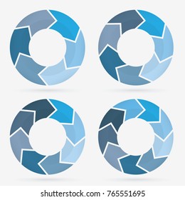 info template pie charts blue with 6, 7, 8, 9 steps