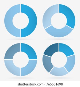 Info Template Pie Charts Blue With 2, 3, 4, 5 Steps