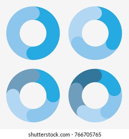 info template pie charts blue with 2, 3, 4, 5 steps