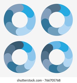 info template pie charts blue with 6, 7, 8, 9 steps