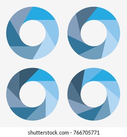 info template pie charts blue with 6, 7, 8, 9 steps