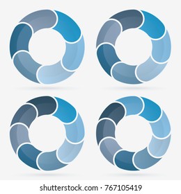 info template pie charts blue with 6, 7, 8, 9 steps