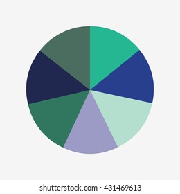info template pie green and blue charts with 7 steps, info template vector, pie charts vector