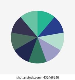 info template pie green and blue charts with 9 steps, info template vector, pie charts vector