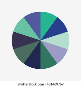 info template pie green and blue charts with 10 steps, info template vector, pie charts vector