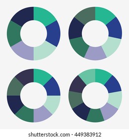 info template pie green and blue charts with 6, 7, 8, 9 steps
