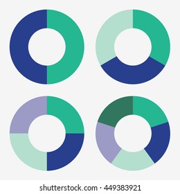info template pie green and blue charts with 2, 3, 4, 5 steps